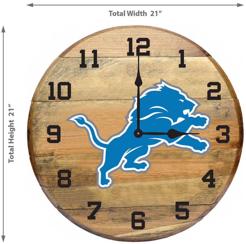 Detroit Lions Oak Barrel Clock
