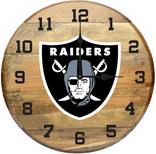 Las Vegas Raiders Oak Barrel Clock 1