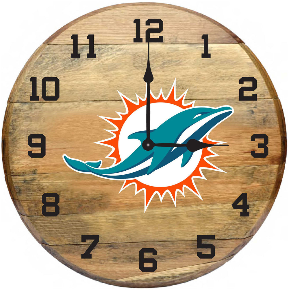Miami Dolphins Oak Barrel Clock