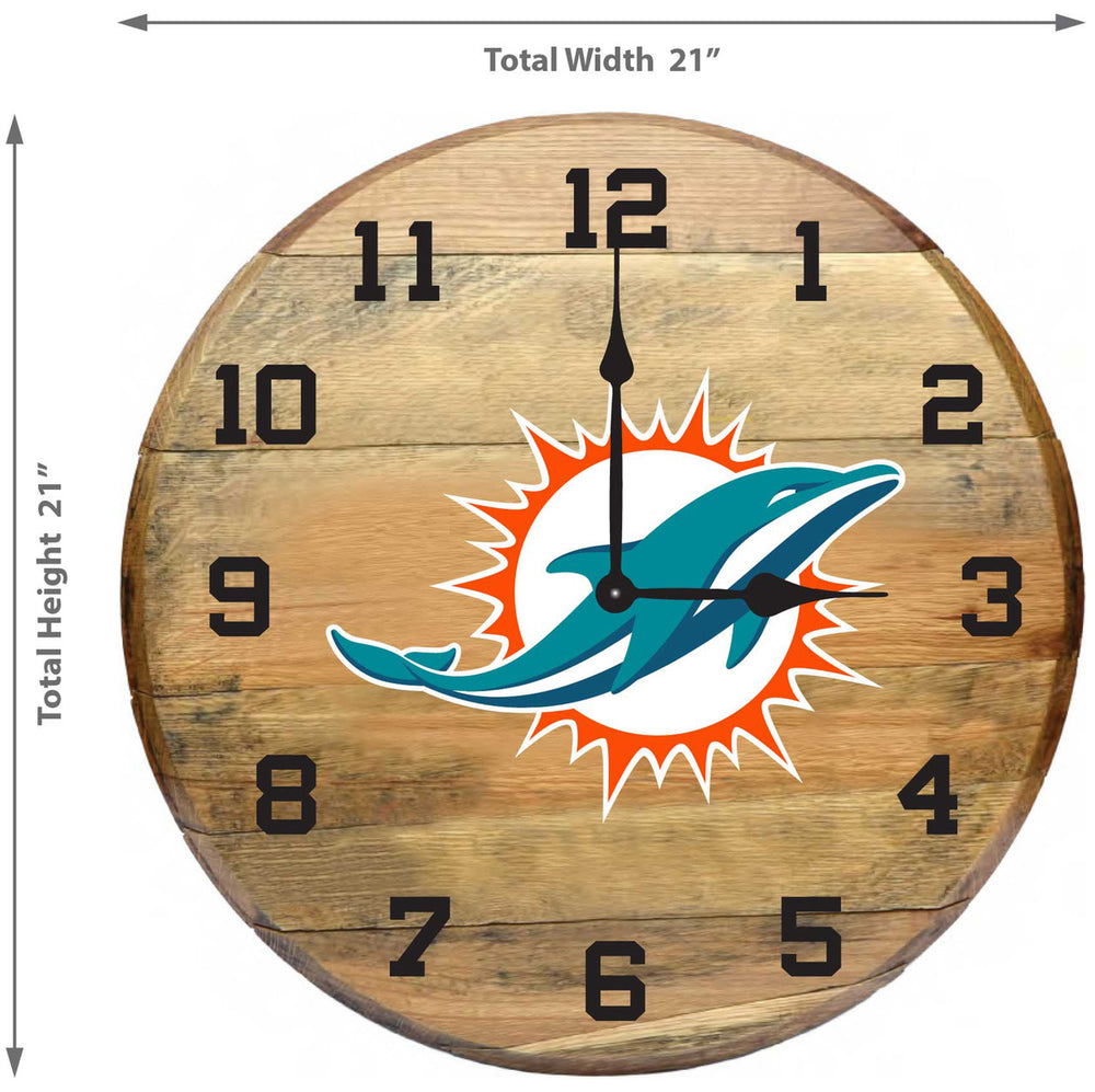 Miami Dolphins Oak Barrel Clock