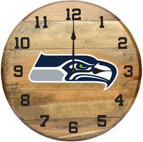 Seattle Seahawks Oak Barrel Clock 1
