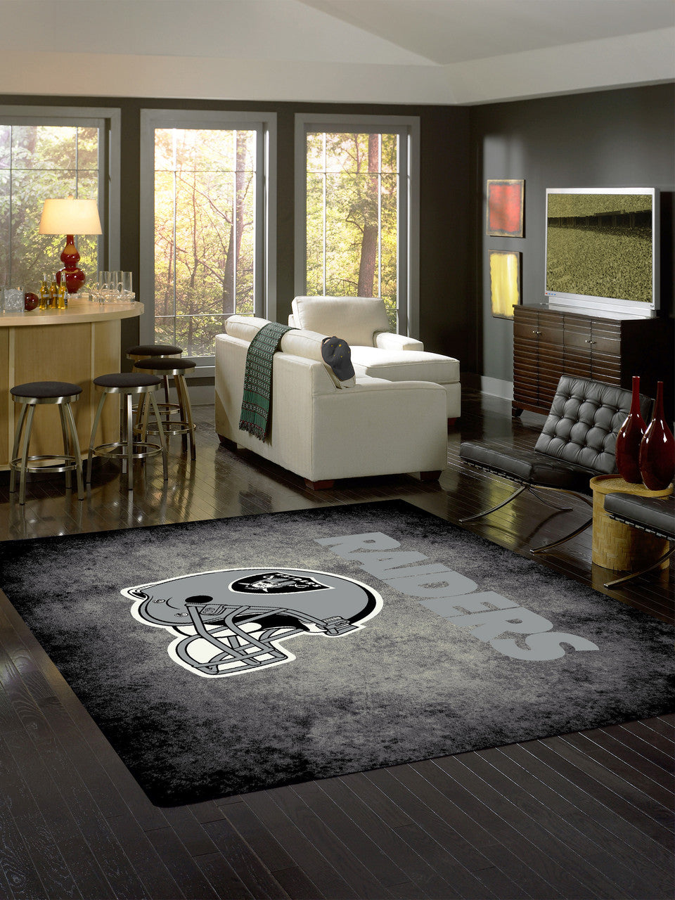 Las Vegas Raiders Rug Distressed
