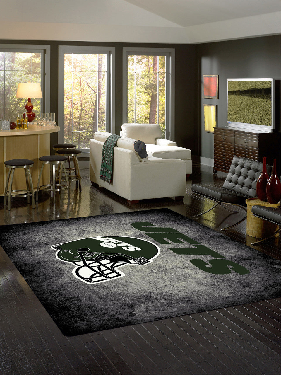 New York Jets Rug Distressed