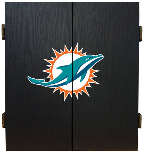 Miami Dolphins Dartboard Cabinet Set Fan's Choice 1