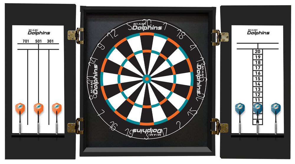 Miami Dolphins Dartboard Cabinet Set Fan's Choice