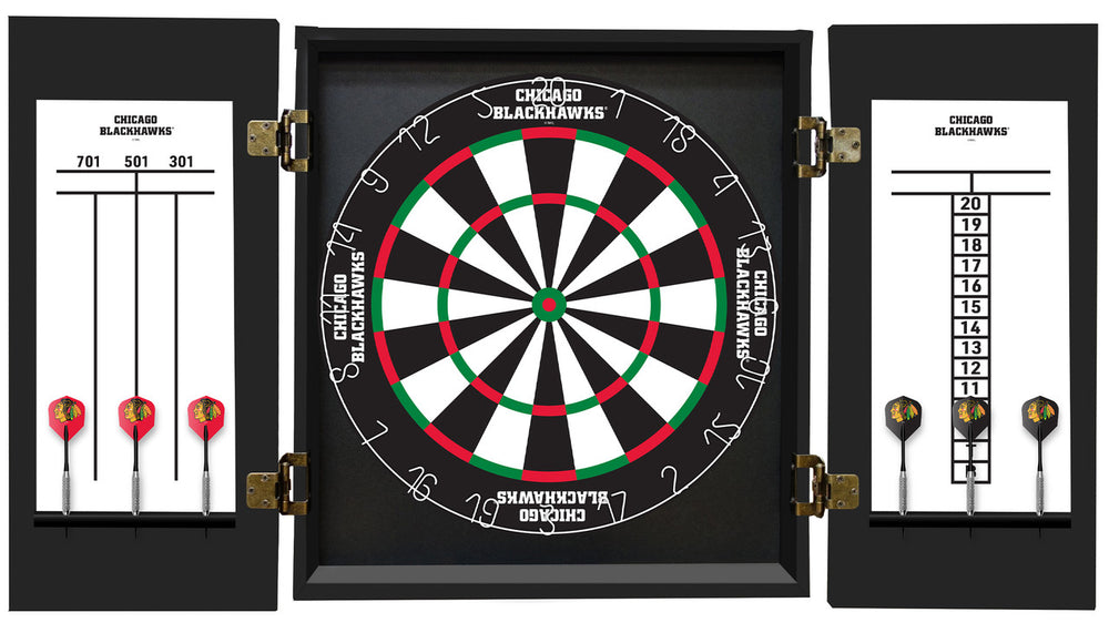 Chicago Blackhawks Dartboard Cabinet Set Fan's Choice