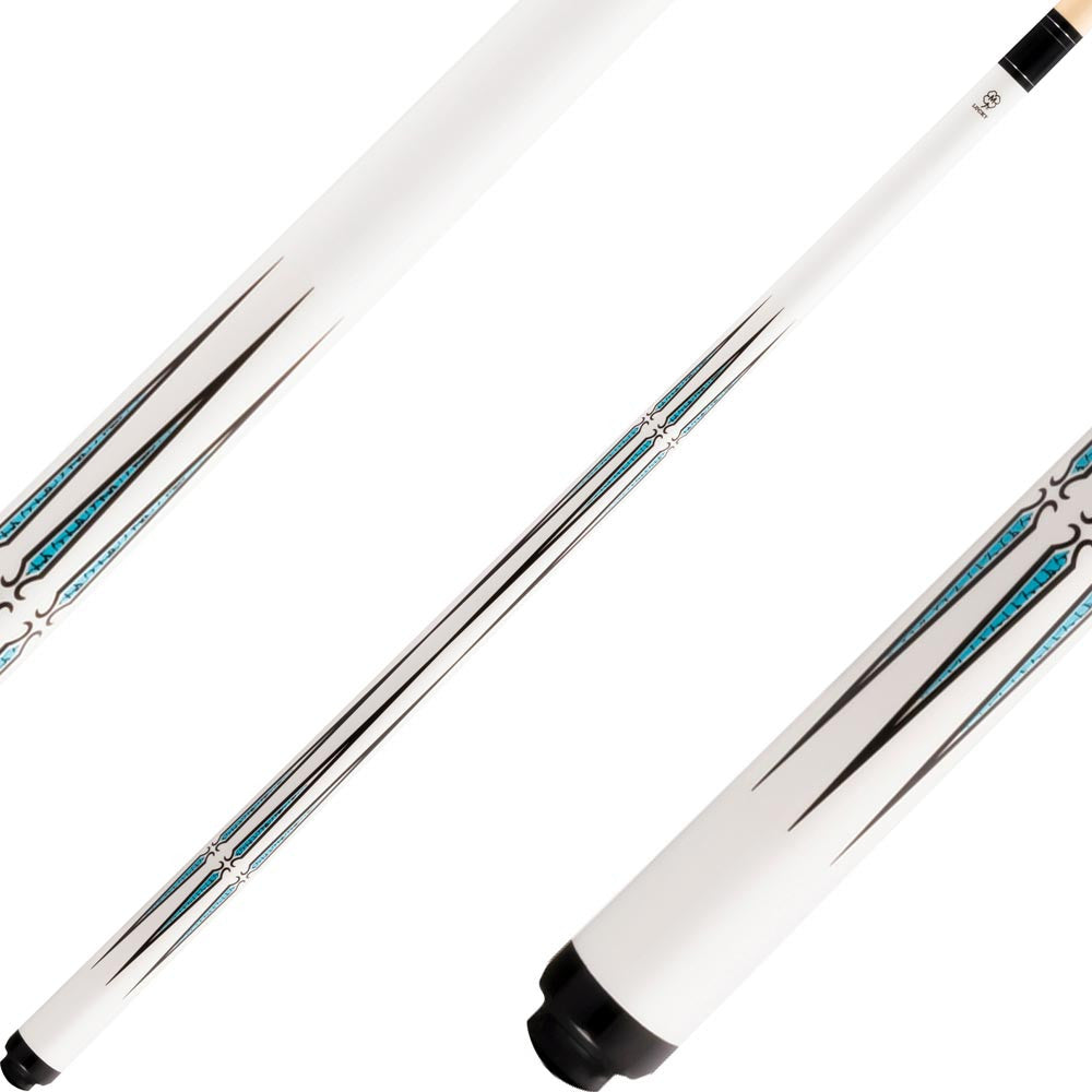 Lucky L74 Pool Cue - White Paint with Blue Overlay