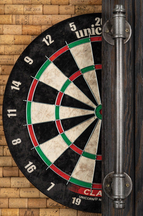Presidential Billiards Dartboard Cabinet Industrial with Wine Cork Rustic