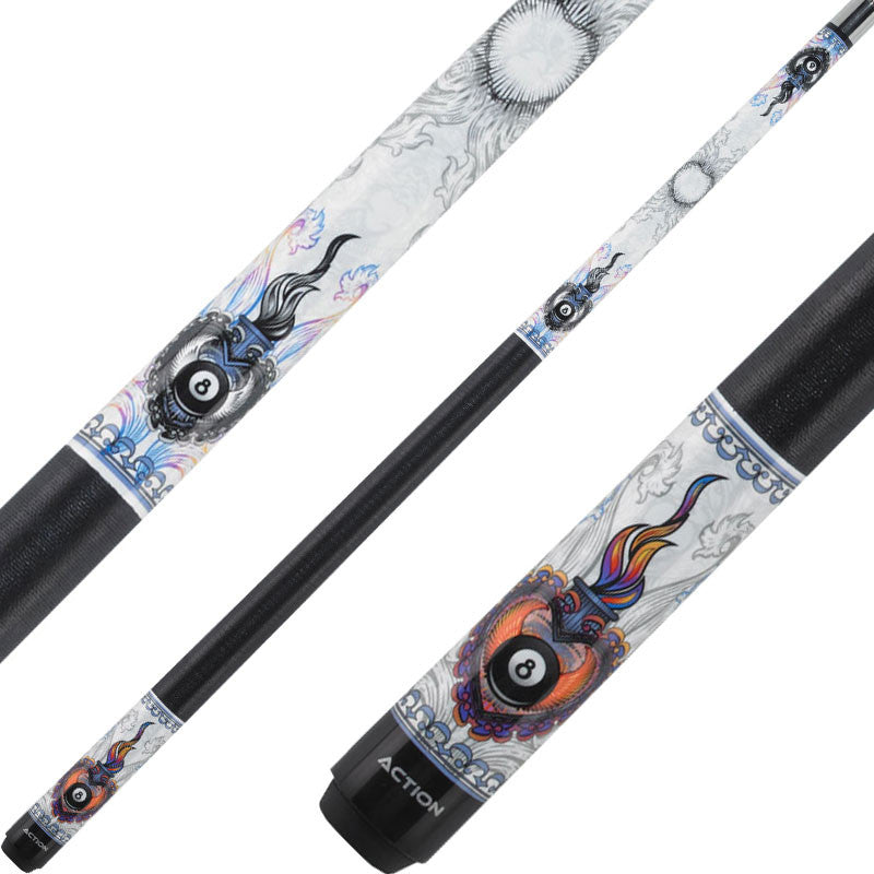 Eight Ball Mafia EBM13 Play Cue - Flaming Heart with 8 Ball