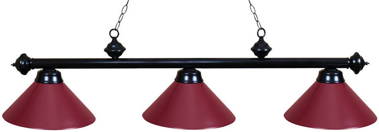 Ozone Black Pool Table Light with Burgundy Shades