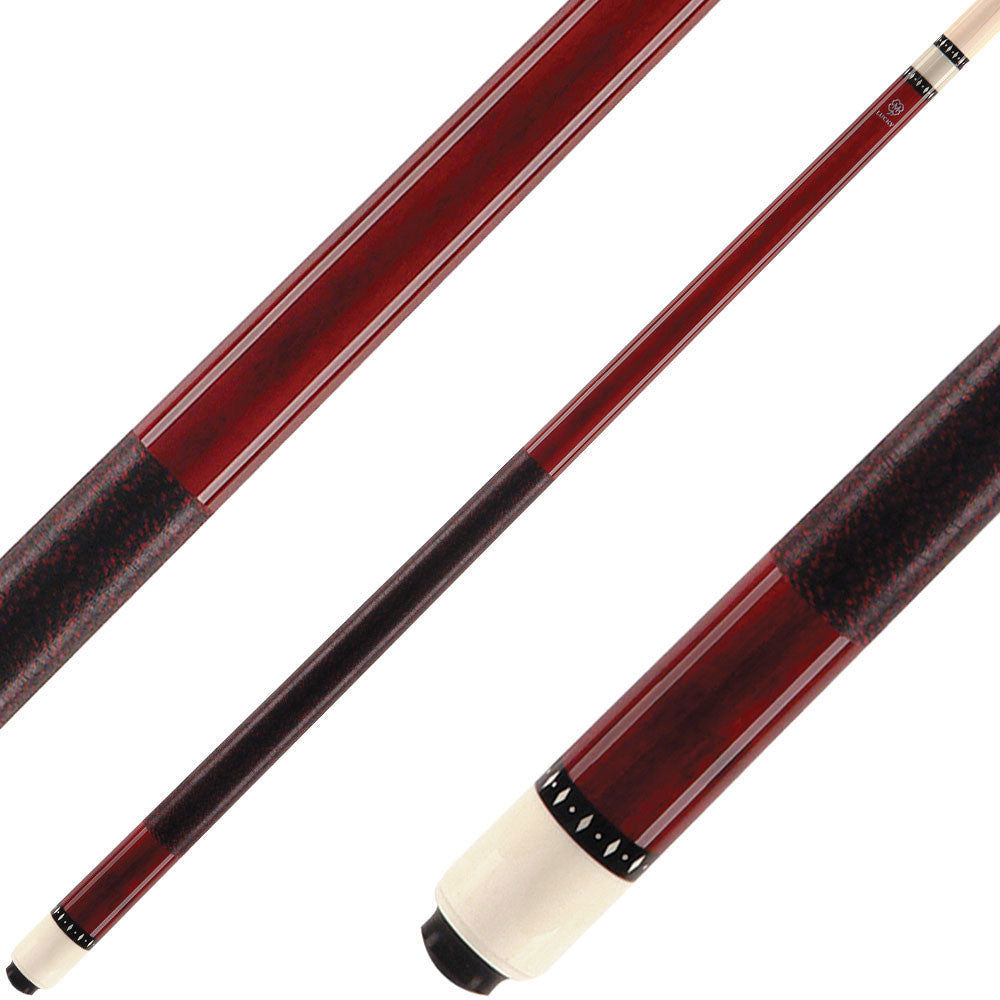 Lucky L06 Pool Cue - Red Stain with White Diamond Rings