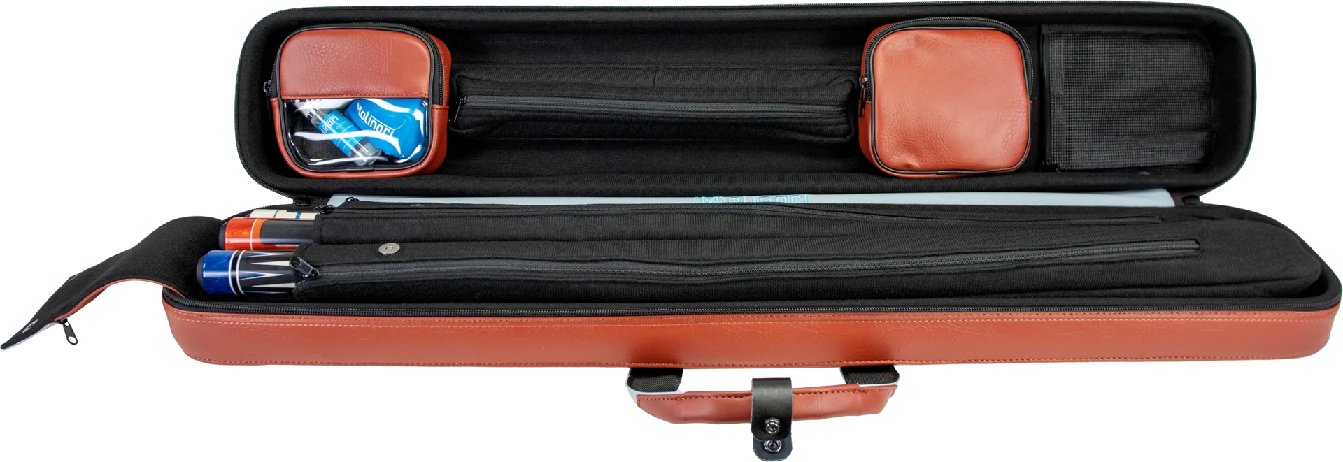 Molinari Flat Butterfly 3x6 Hard Cue Case - Brown / Light Blue