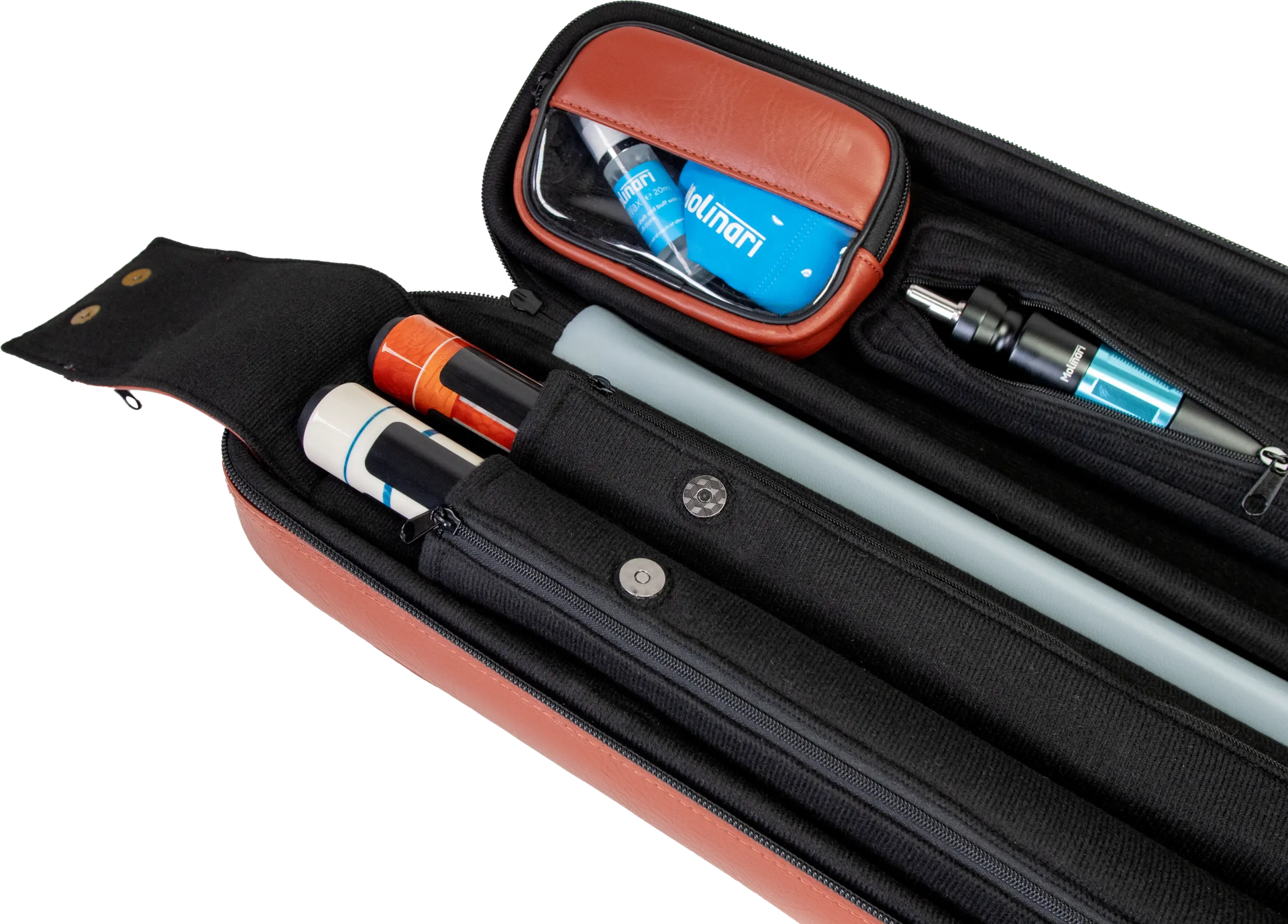 Molinari Flat Butterfly 2x4 Soft Cue Case - Brown / Light Blue