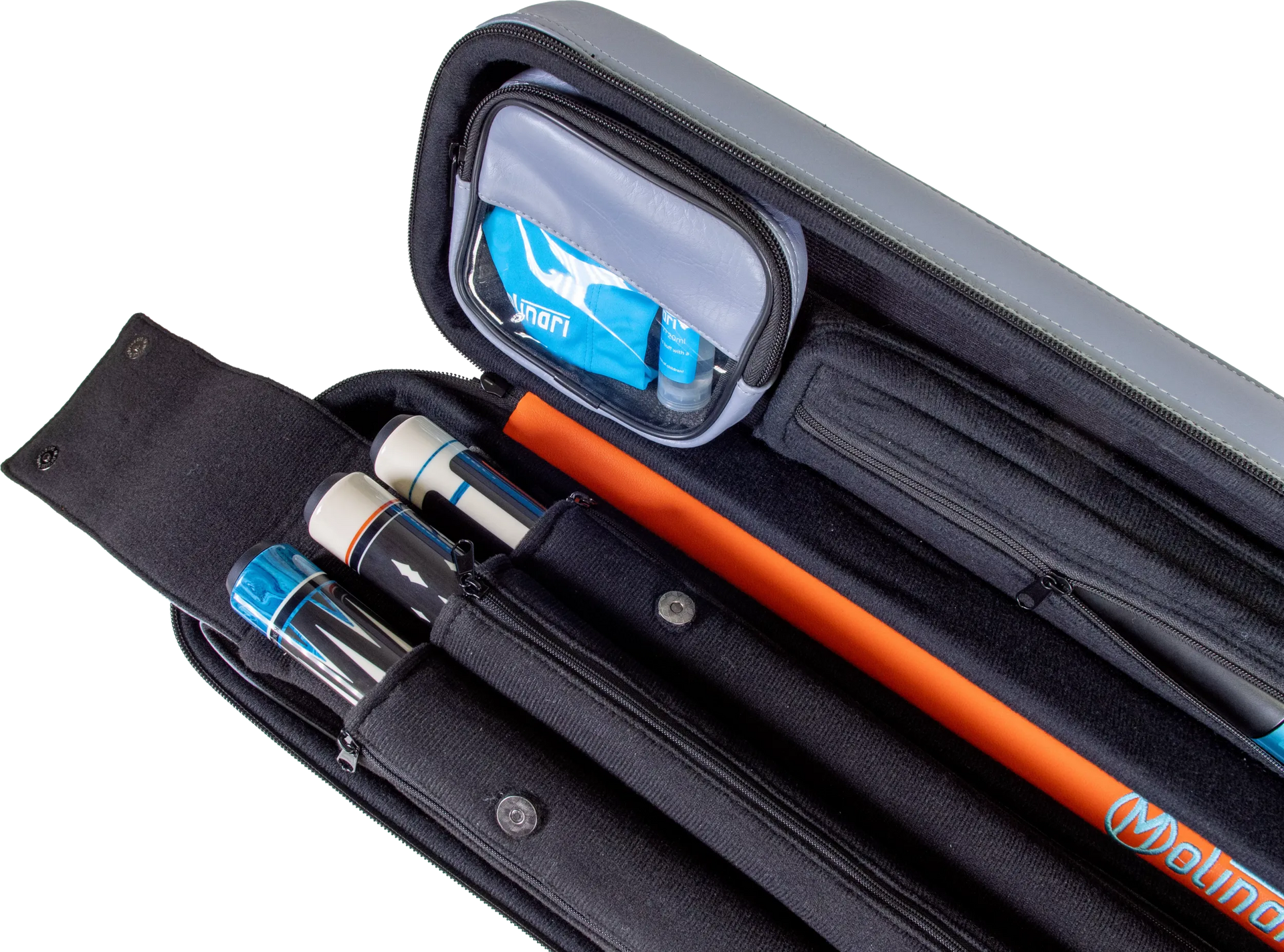 Molinari Flat Butterfly 3x6 Hard Cue Case - Gray / Orange