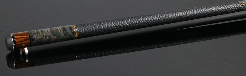Bull Carbon Gray Birdseye Maple with Bocote Inlays Play Cue with Textured Leather Wrap