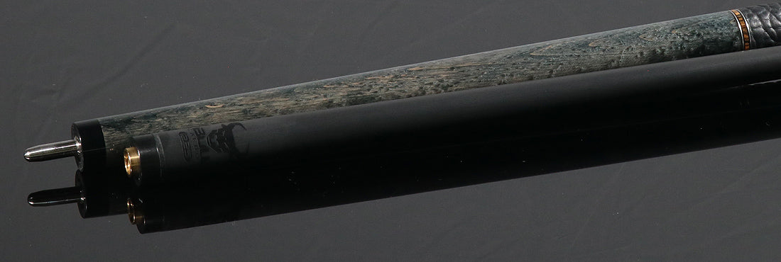 Bull Carbon Gray Birdseye Maple with Bocote Inlays Play Cue with Textured Leather Wrap