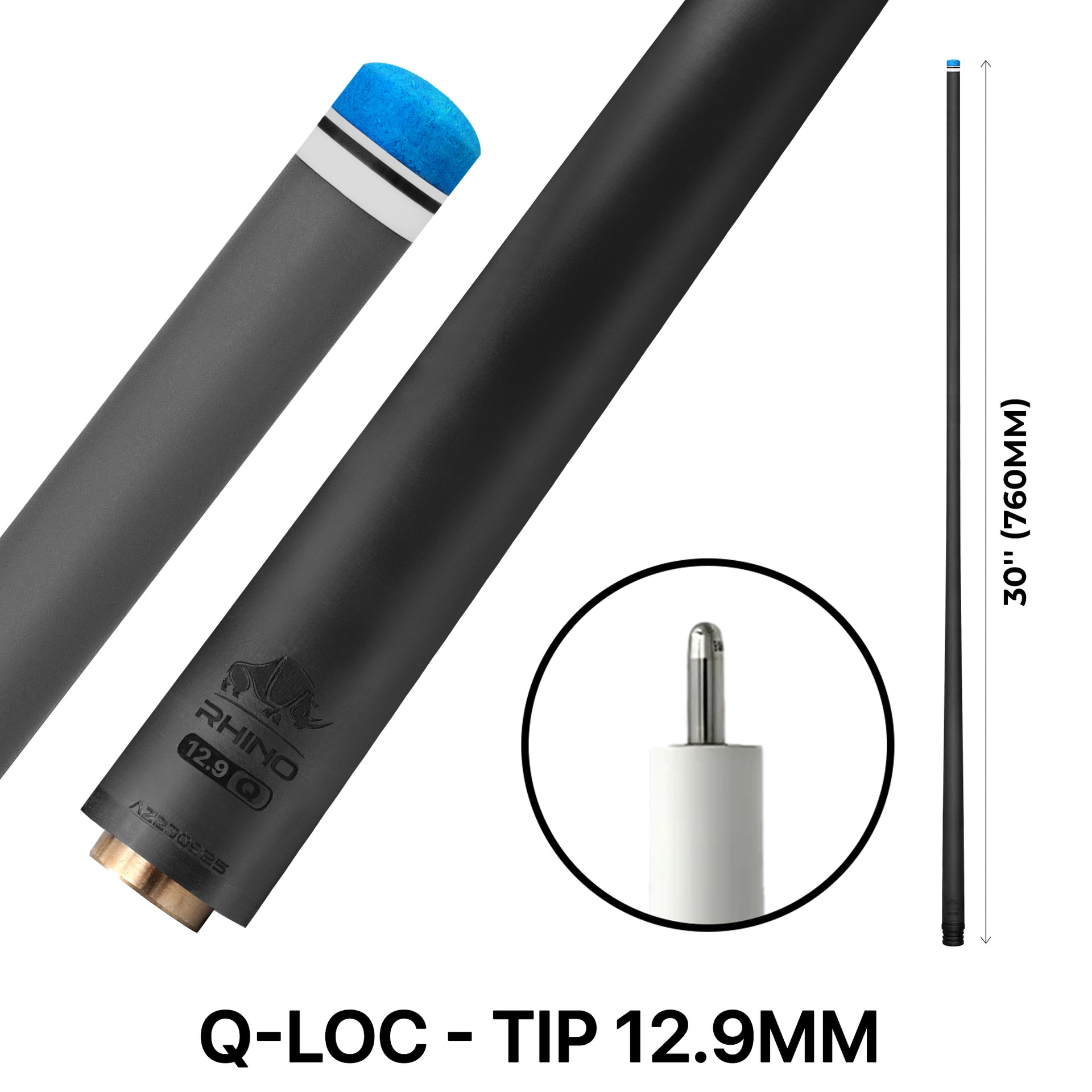 Rhino - 30" - Q-Loc Carbon Pool Cue Single Shaft - 12.9mm