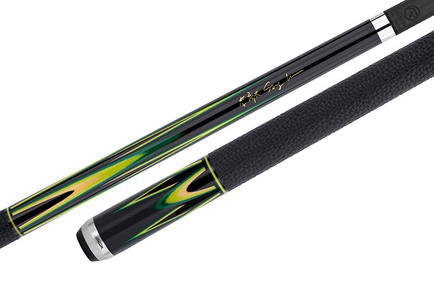 Predator Sang Lee 2-2 Black with Green / Maple / Ebony Butterfly Points Limited Edition Pool Cue - Radial with Luxe Leather Wrap