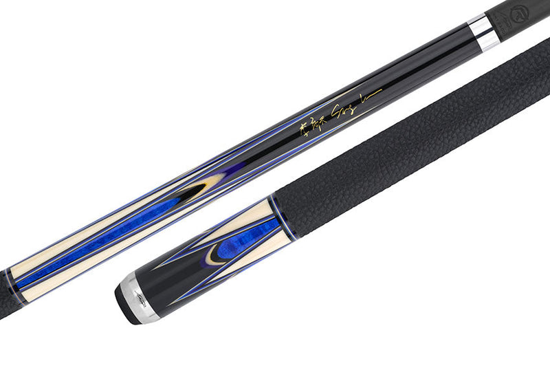 Predator Sang Lee 2-3 Black with Blue / Maple / Ebon / Purple / Ivorine Butterfly Points Limited Edition Pool Cue - Radial with Luxe Leather Wrap