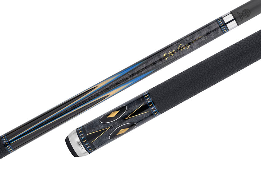 Predator Sang Lee 2-5 Gray-Stained Birdseye Maple with Black / Blue / Maple / Ebony Butterfly Points Special Edition Limited Pool Cue - Radial with Luxe Leather Wrap