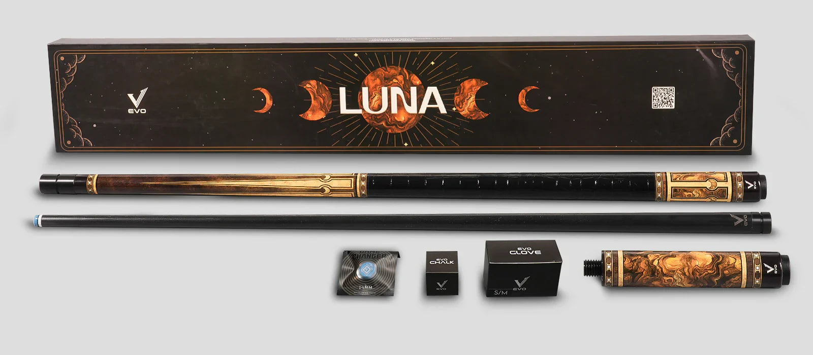 EVO Luna Golden Crest Leather Wrap Pool Cue Maxbing Edition