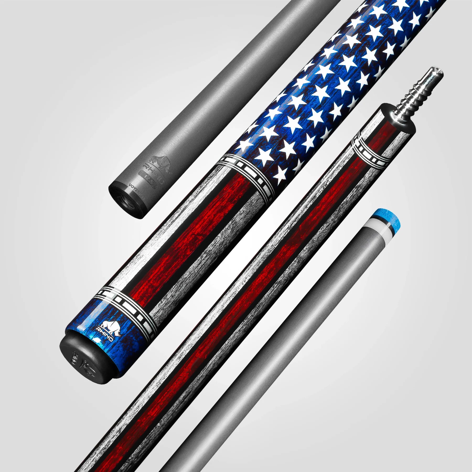 Rhino RCVOYUSA Voyager Series Carbon Pool Stick - No Wrap USA Flag with 12.5mm Carbon Shaft