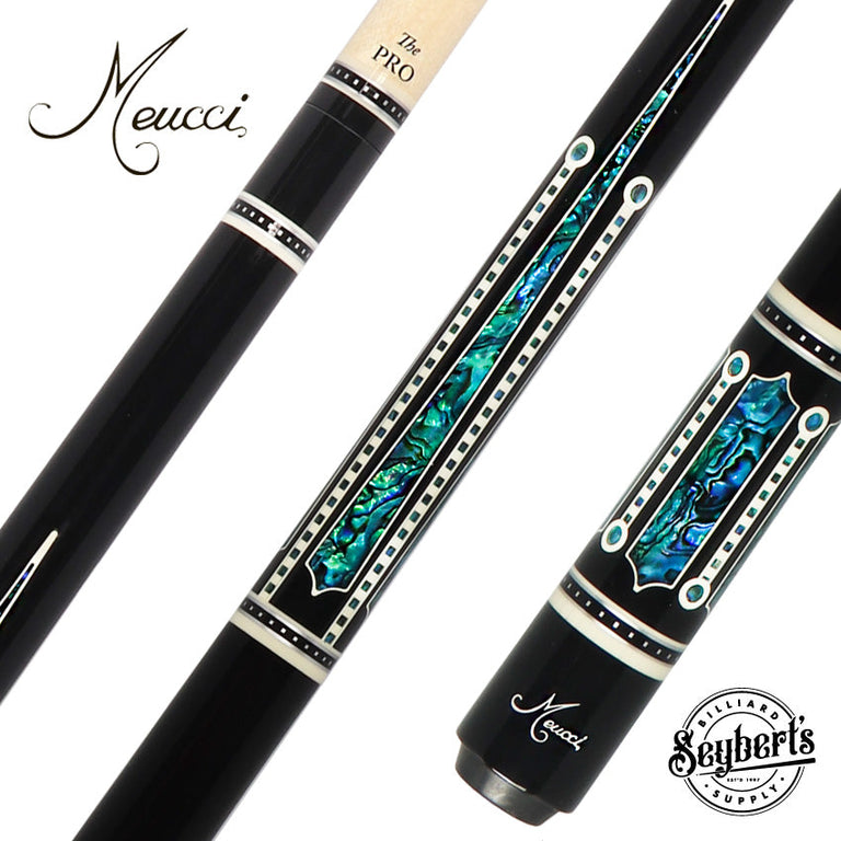 Meucci UP-4M Ultra Piston Modified Pool Cue - Ebony Stain with Abalone Points and "The Pro" Shaft