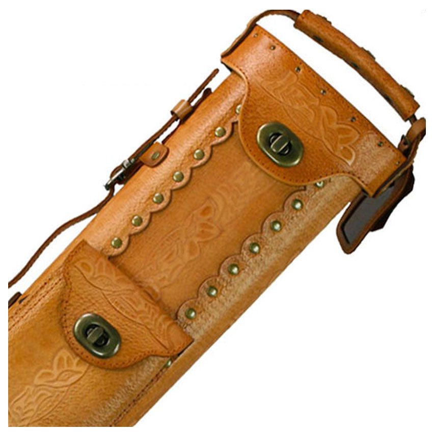 Instroke Saddle Series B 2x4 Cue Case - Tan Hand Tooled