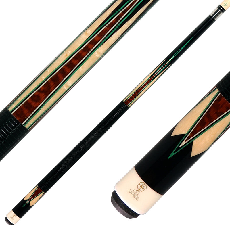 McDermott H 1752 H-Series Pool Cue - Black with Snakewood and Maple Points with Lizard Leather Wrap