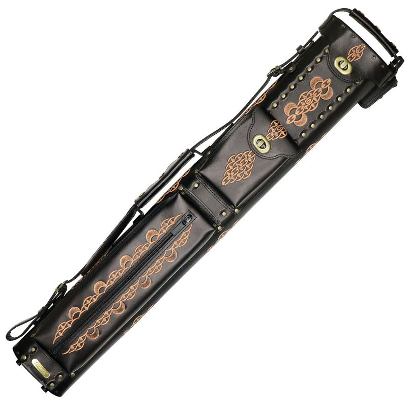 Instroke Saddle DO3 2x4 Pool Cue Case - Black Hand Tooled