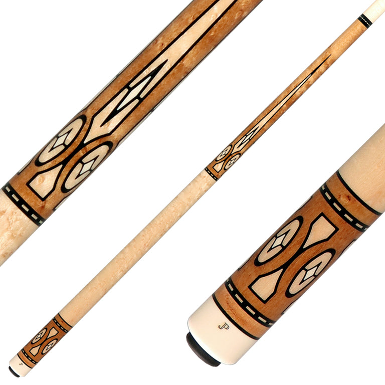 Pechauer  JP23T JP T Series No Wrap Pool Cue - Natural-Stained Maple with Sim. Ebony Framed Maple and Sim. Ivory Inlays