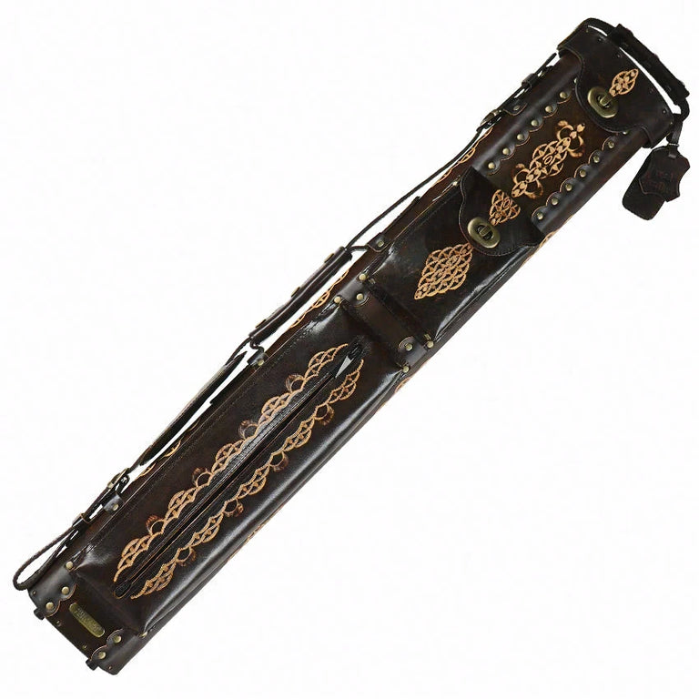 Instroke Saddle D03 2x4 Hard Cue Case - Dark Brown Hand Tooled