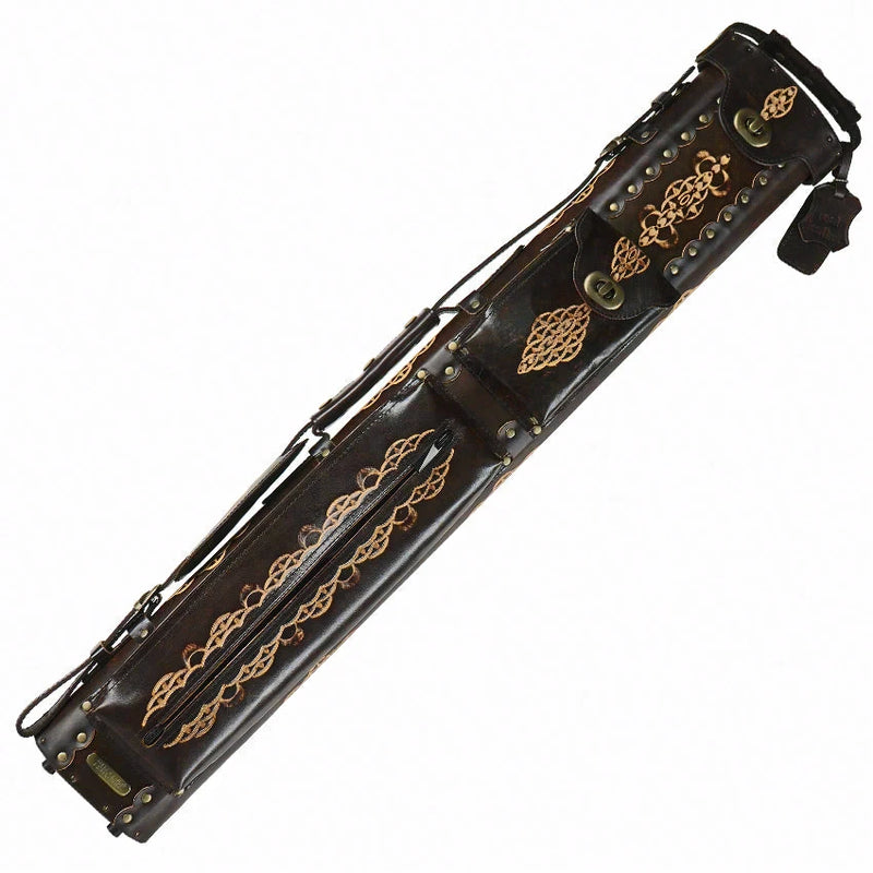 Instroke Saddle D03 2x4 Hard Cue Case - Dark Brown Hand Tooled