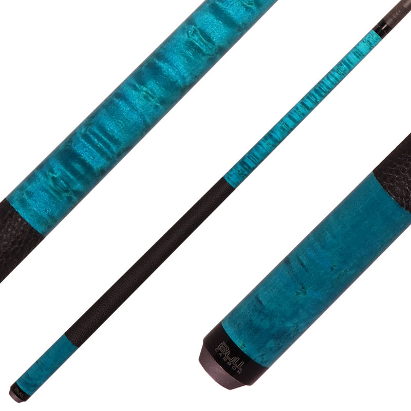Bull Carbon BCC14C1 Play Cue - Blue Washed Birdseye Maple with Textured Leather Wrap