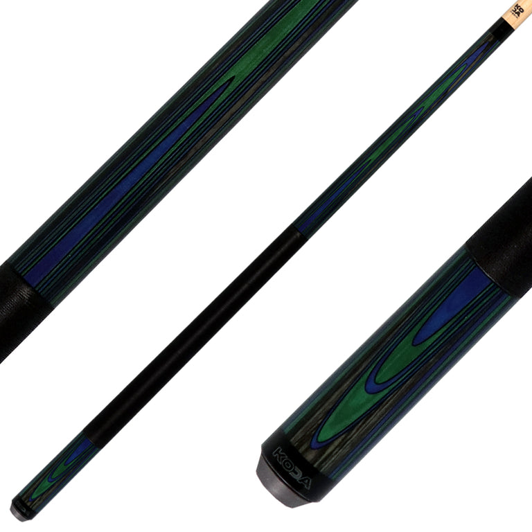 KODA Violet Blue and Green Laminate Pool Cue with Linen Wrap