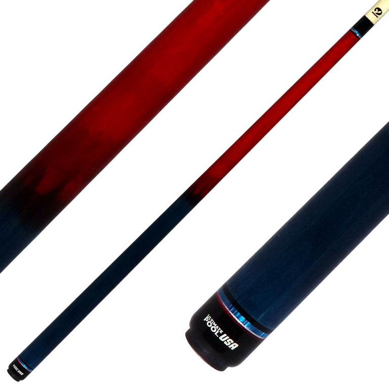 Viking UPUSA002 Ultimate Pool USA Range Series No Wrap Pool Cue- Crimson Red and Ocean Blue Faded Stain