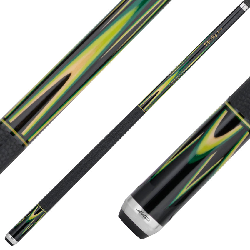 Predator Sang Lee 2-2 Black with Green / Maple / Ebony Butterfly Points Limited Edition Pool Cue - Radial with Luxe Leather Wrap