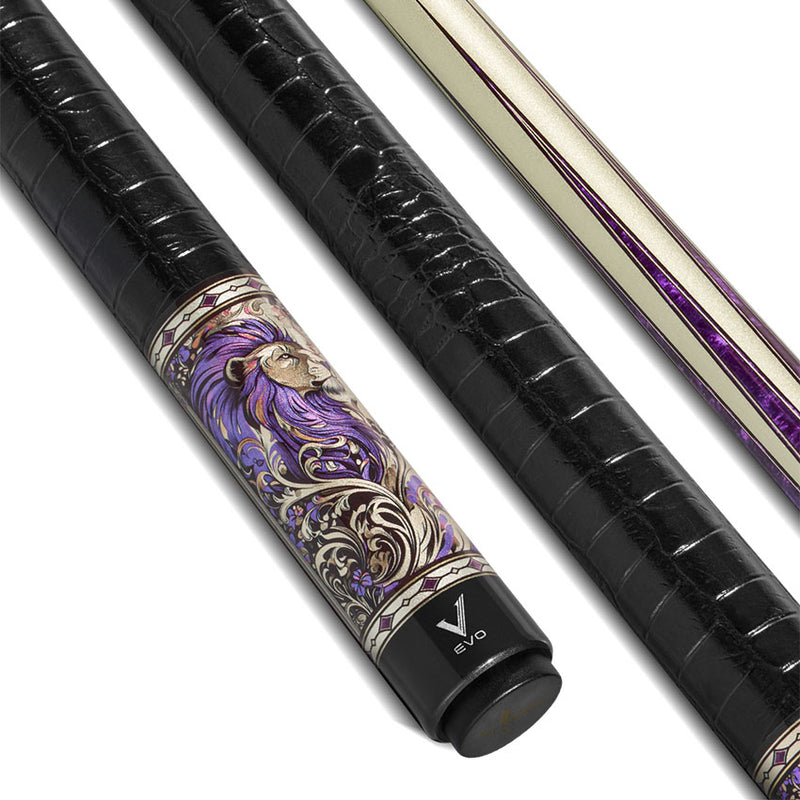 EVO Beast Amethyst Lion Leather Wrap Pool Cue