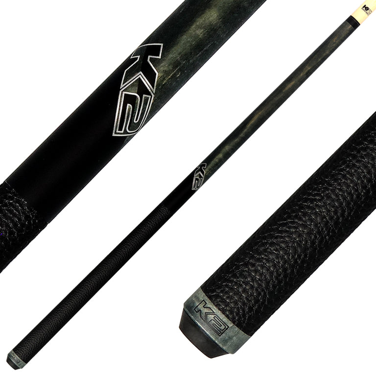 K2 Matte Gray-Stained Maple Play Cue with Leather Wrap and 12.50mm LD Shaft - KLCGY