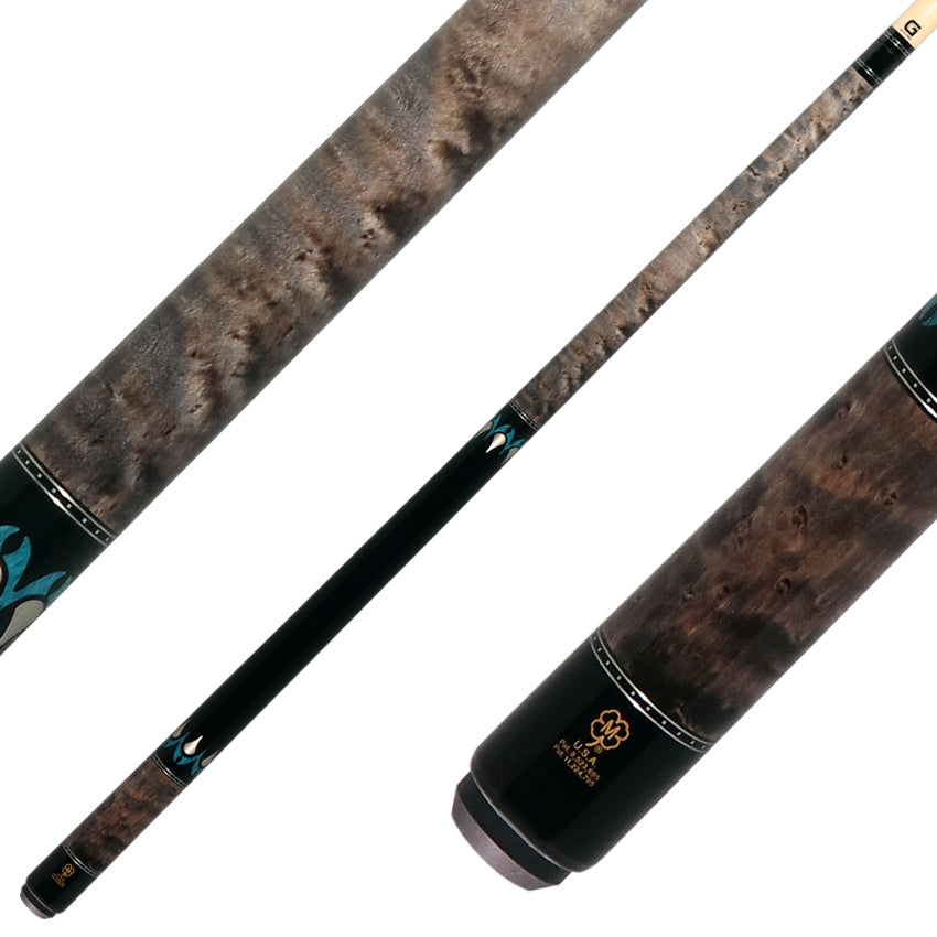 McDermott H650 H-Series No Wrap Pool Cue - Gray Stained Birdseye Maple Forearm with Black Urethane Wrap Handlle