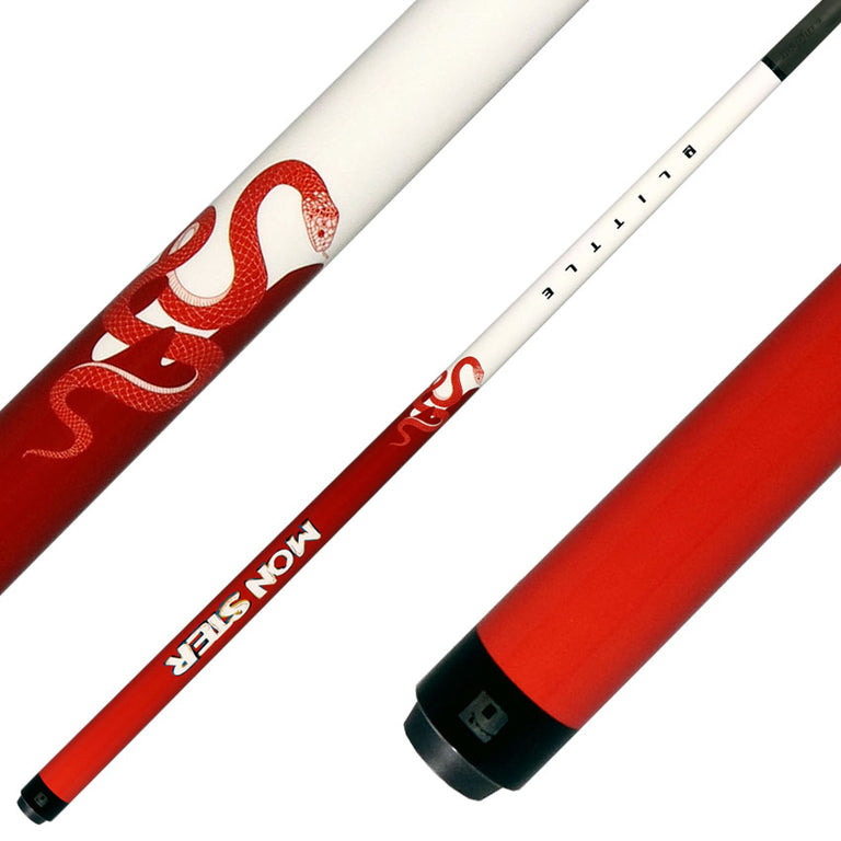 Little Monster LMCS No Wrap Play Cue with Carbon Fiber Shaft - White with Red Snake Graphic