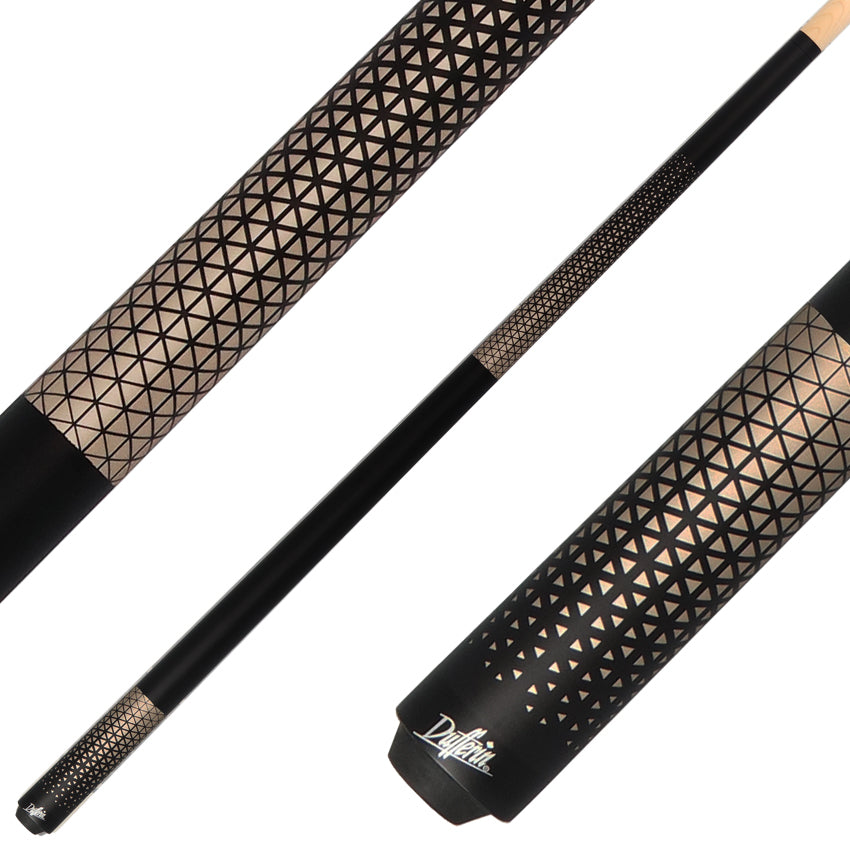 Dufferin D348 Pool Cue - Matte Black with Gold Triangle Design Graphic