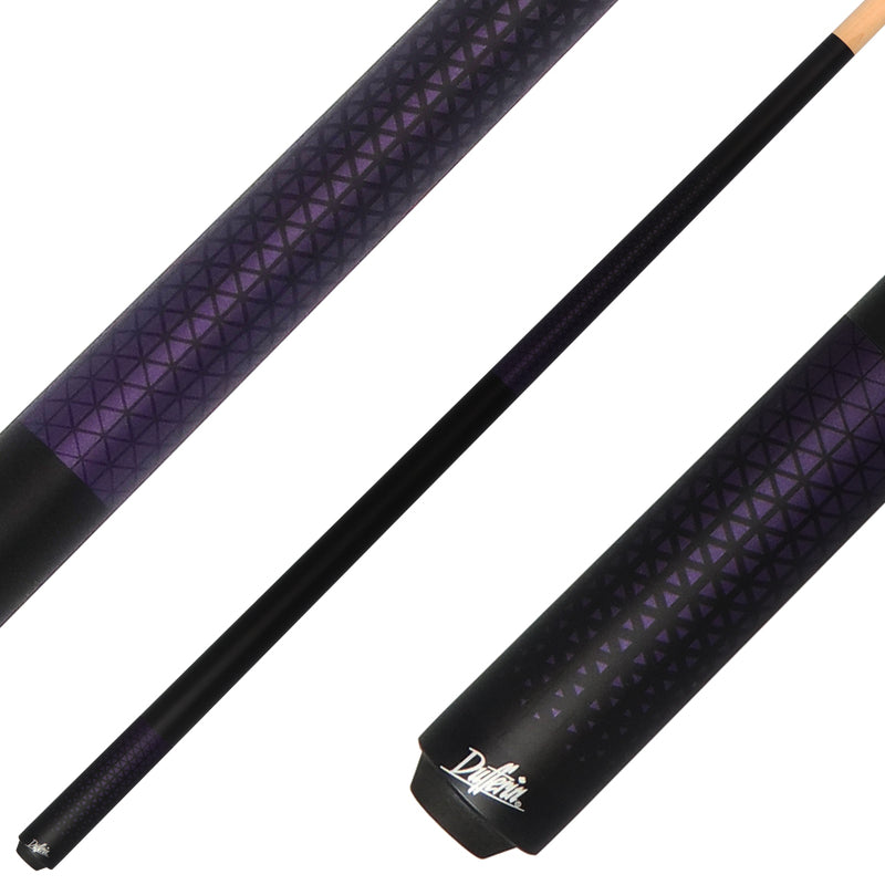 Dufferin D349 No Wrap Pool Cue - Matte Black with Purple Triangle Design Graphic