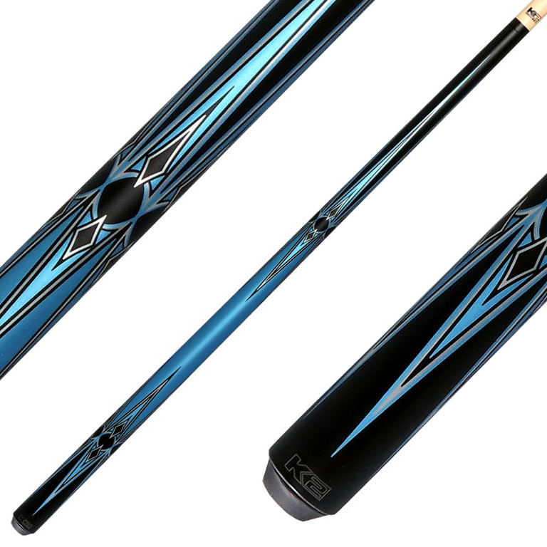 K2 KL160BL Pool Cue Matte Metallic Blue with Silver and Black Graphic