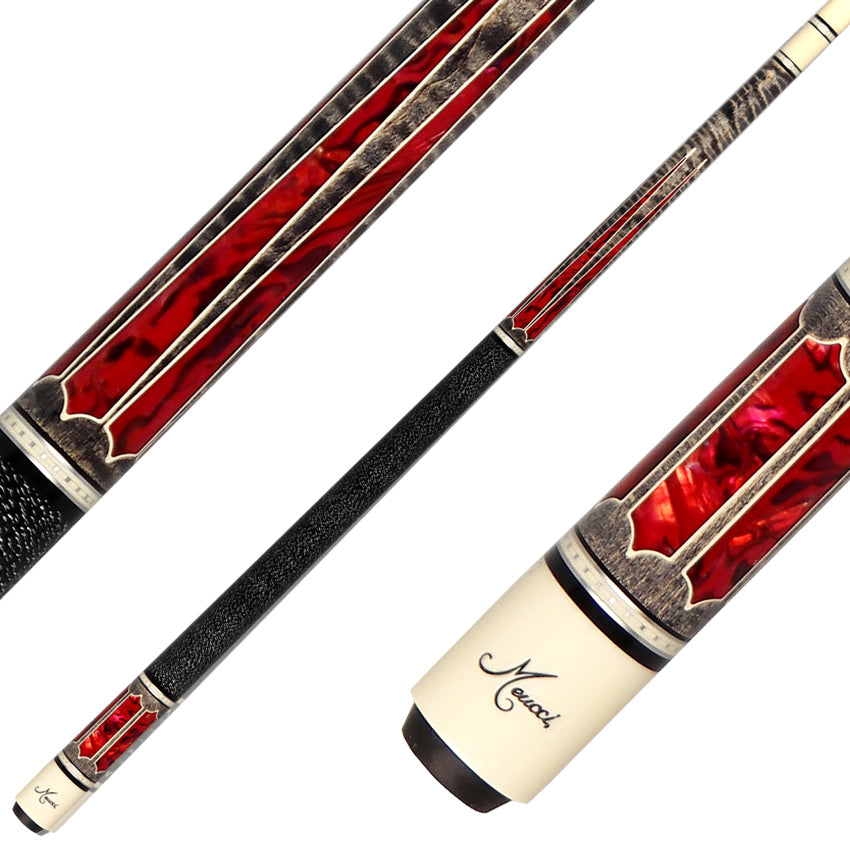 Meucci 2020 Gray - Red Pearl - Black/White Wrap Pool Cue with Pro Shaft - 2020GYRDBKWHP