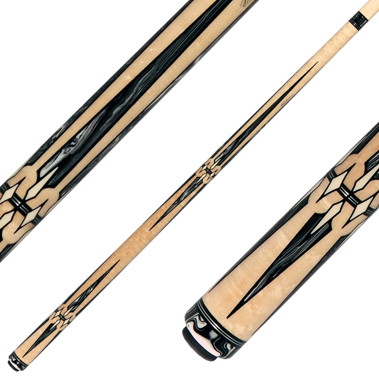 J Pechauer P22R Pro R Series No Wrap Pool Cue - No-Stained Maple with Black and White Malachite Points
