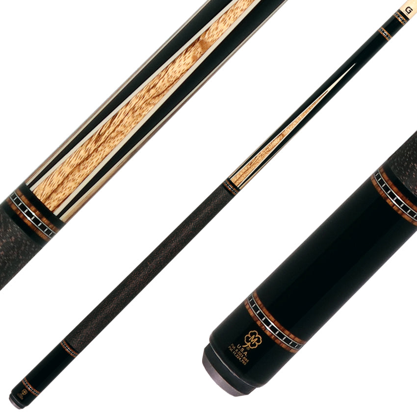 McDermott H652 H-Series Pool Cue -  Black Urethane Forearm and Zebrawood Points with Irish Line Wrap