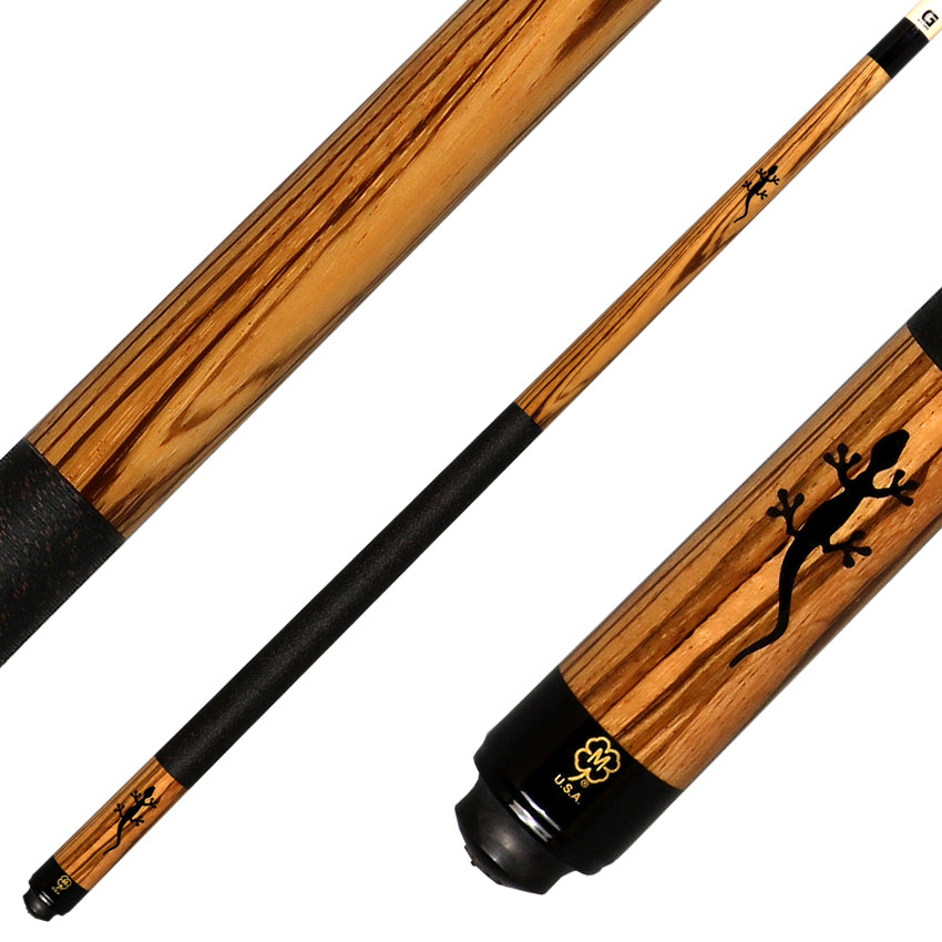 McDermott M54A Classic Series Pool Cue - Zebrawood with Black Urethane Gecko Inays and Irish Linen Wrap