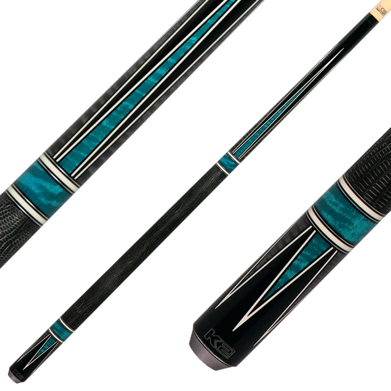 K2 KL190TL Black/Grey/Teal 4 Point Graphic Pool Cue with 11.75mm LD Shaft