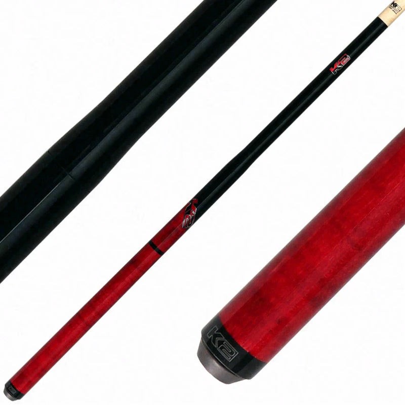 K2 Black with Red Curly Maple 6 in 1 No Wrap Break/Jump Pool Cue